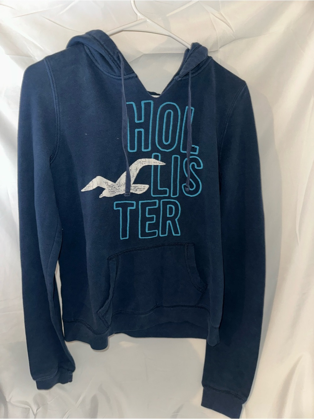 Hollister Navy Blue Logo Pullover Hoodie Sweatshirt Size L